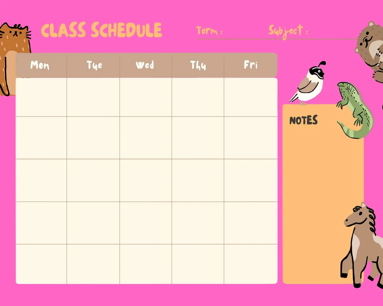Class Schedule Template Printable 05