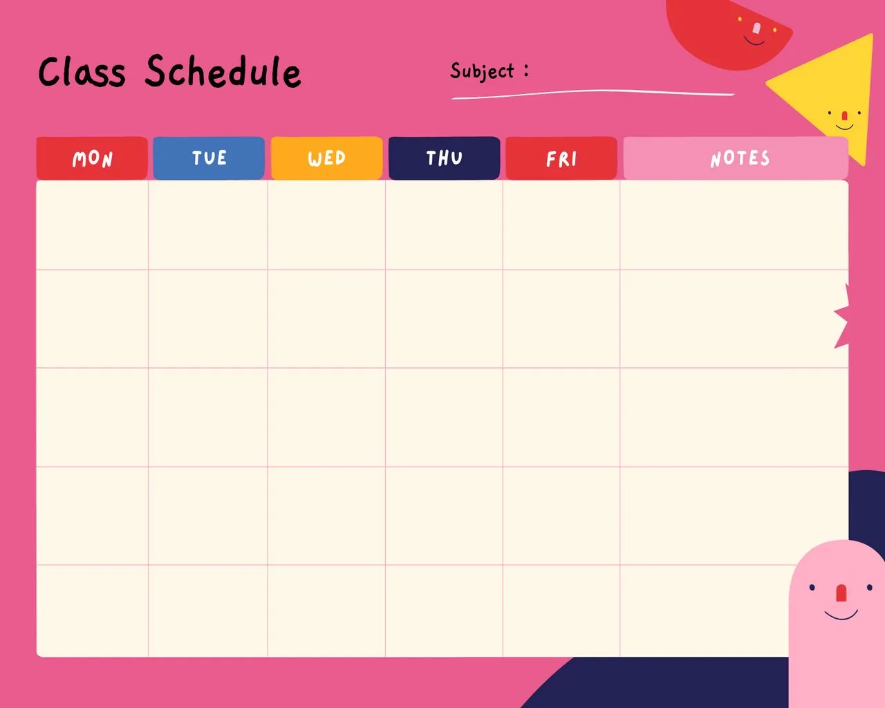 Class Schedule Template Printable 07