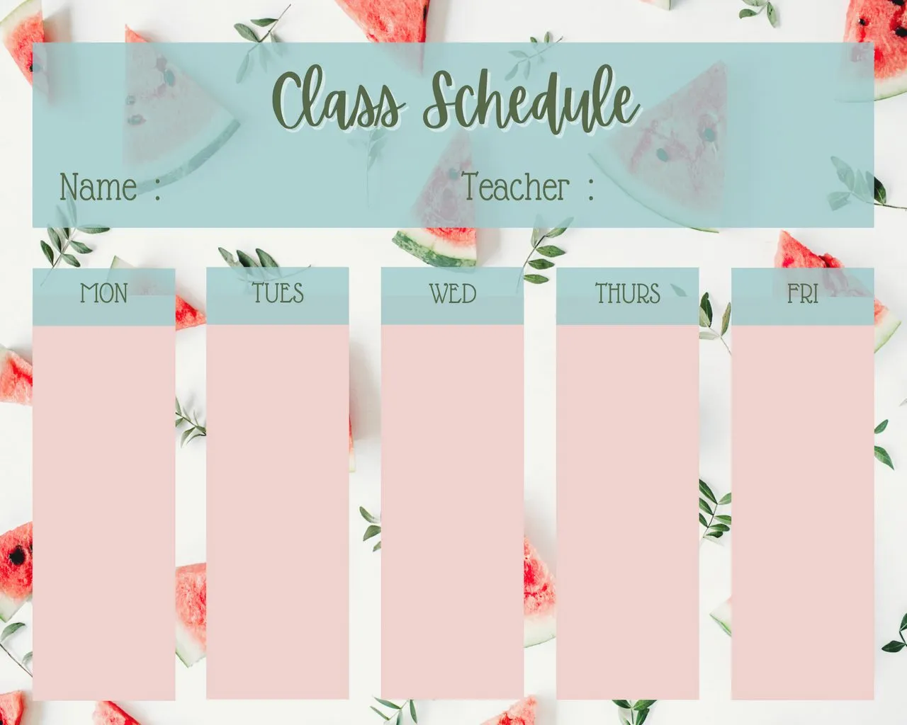 Class Schedule Template Printable 09