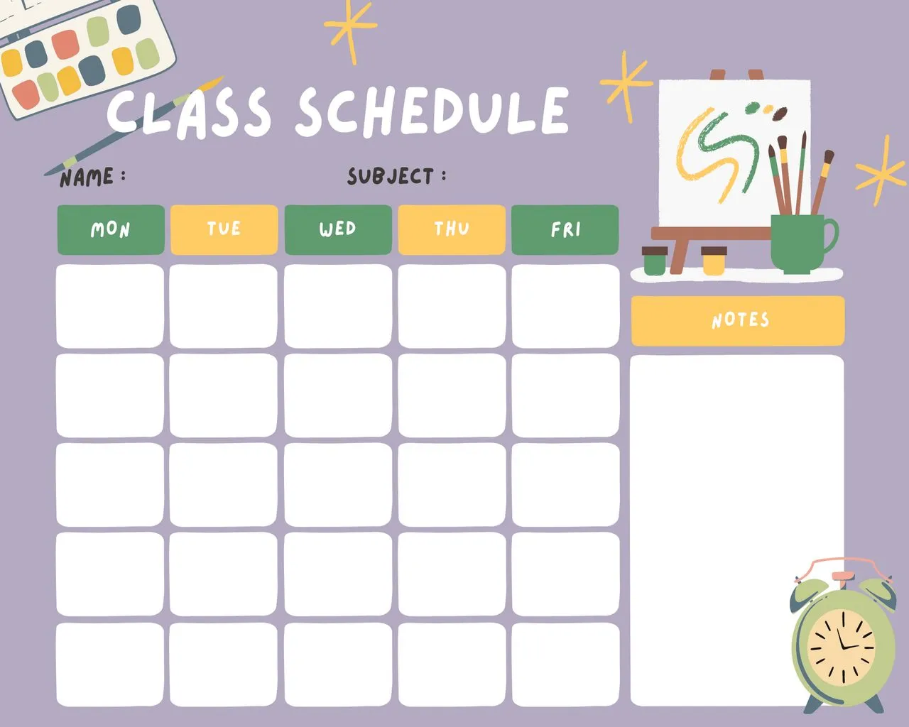 Class Schedule Template Printable 10