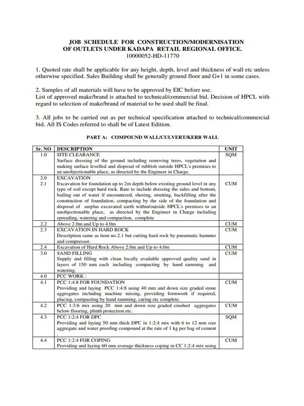 Construction Job Schedule Template