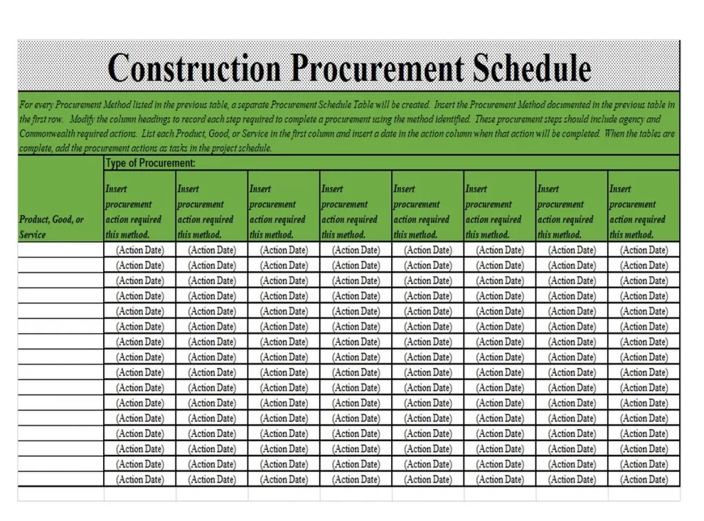 Construction Procurement Schedule Template