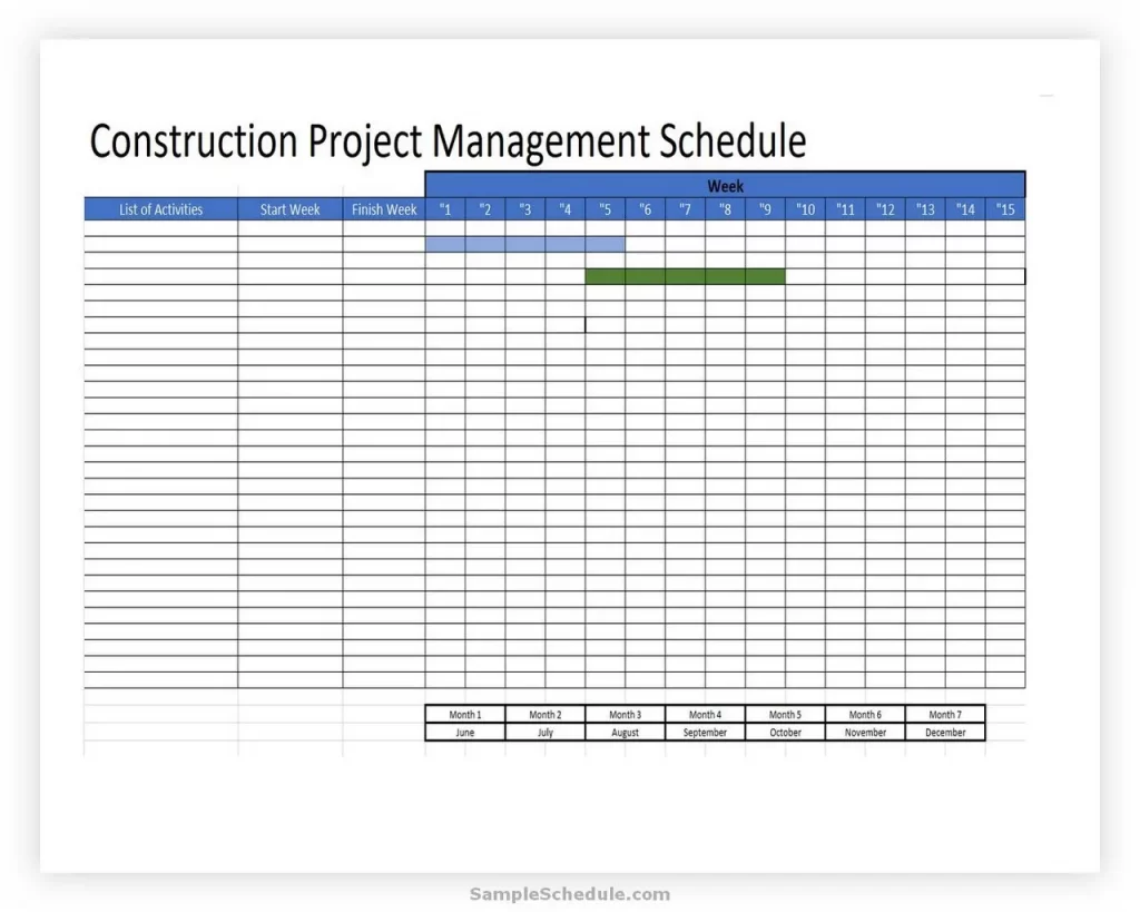 Construction Project Management Schedule Template