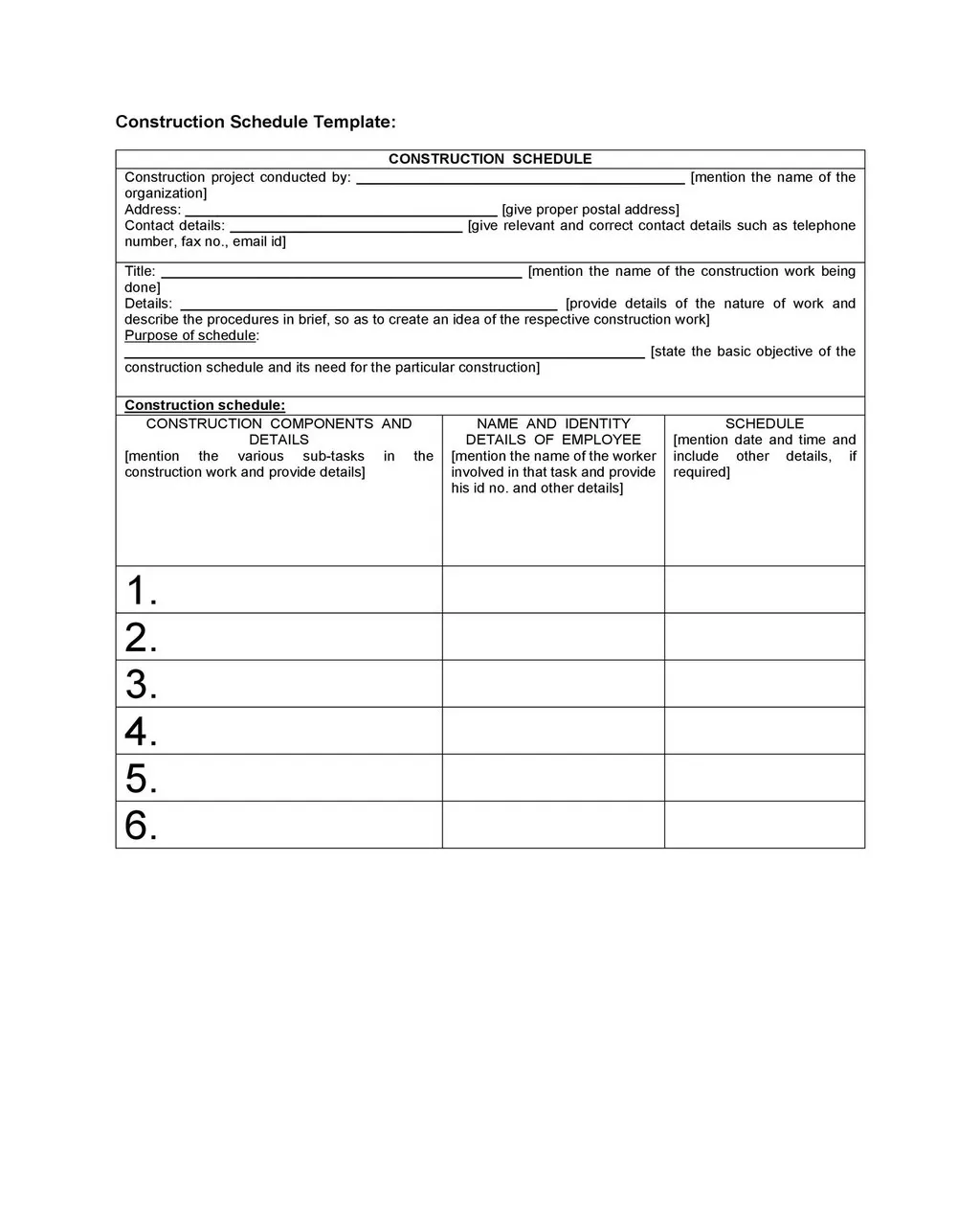 Construction Schedule Template 01