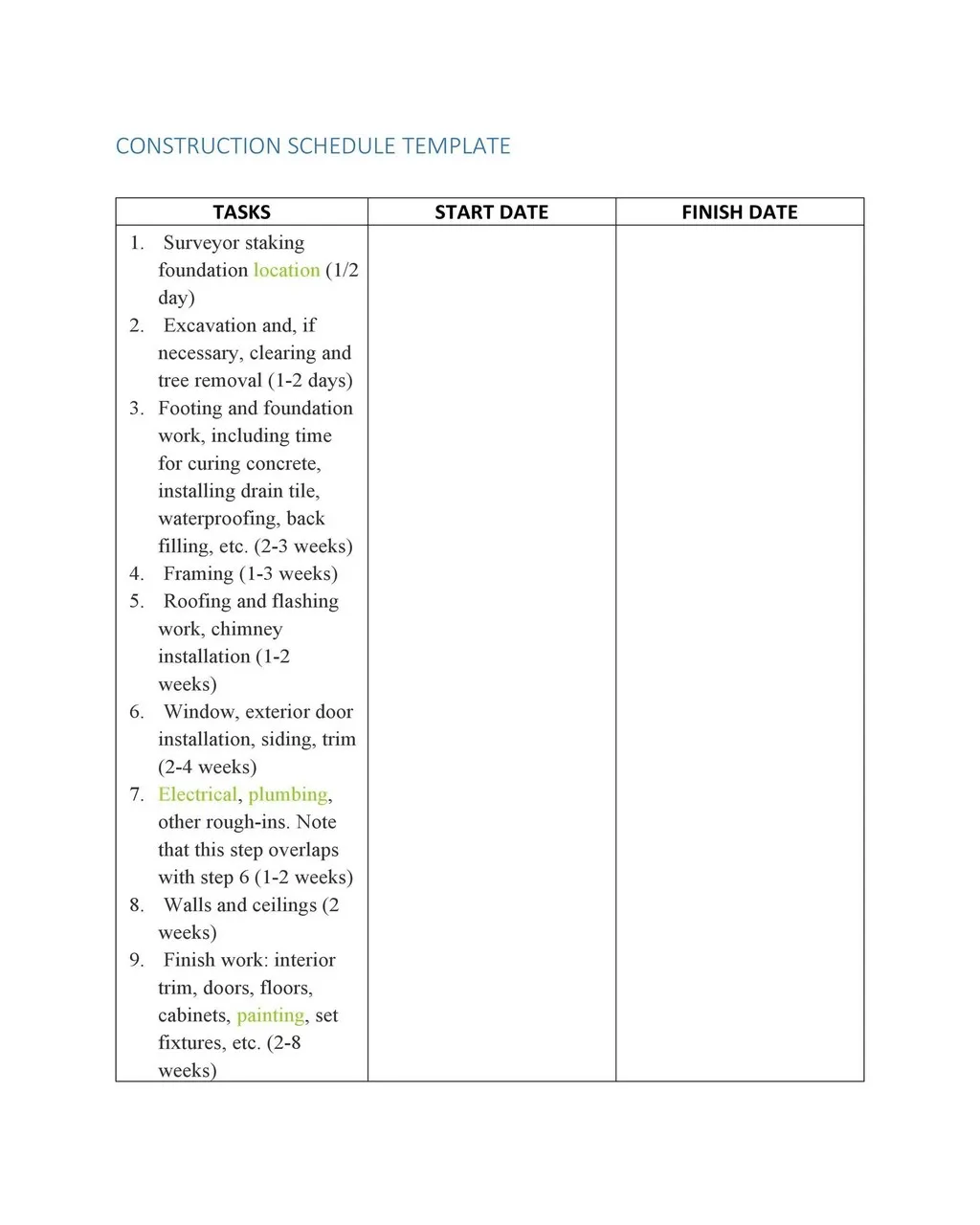 Construction Schedule Template 03