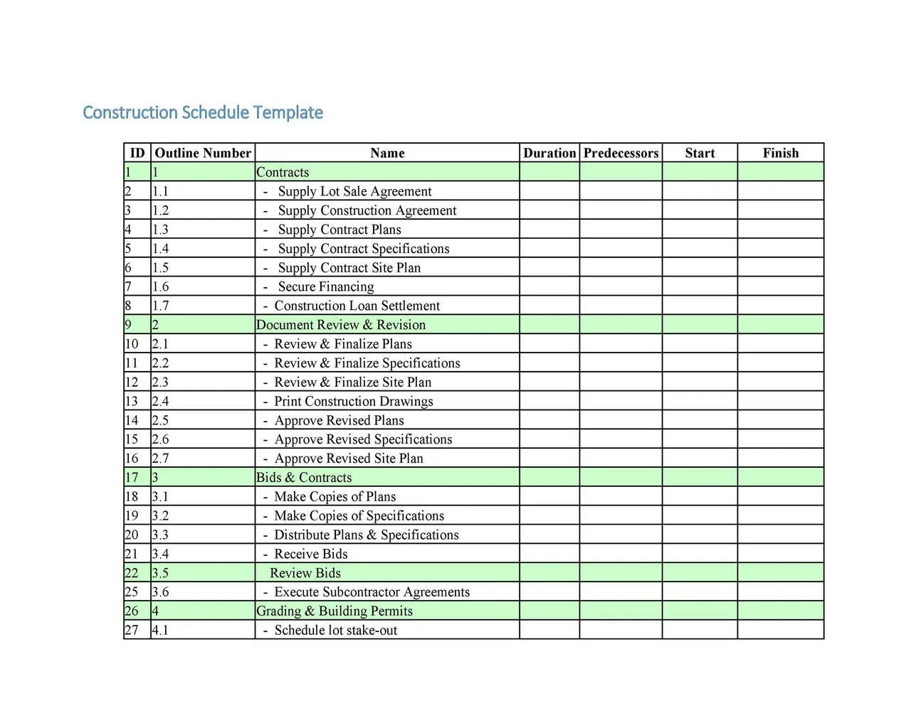 Construction Schedule Template 05