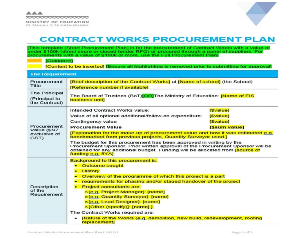 Contract Works Procurement Plan Template