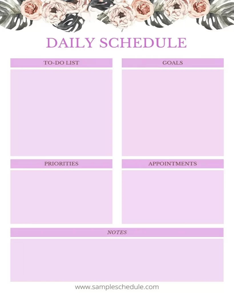 Daily Schedule Template Word 07
