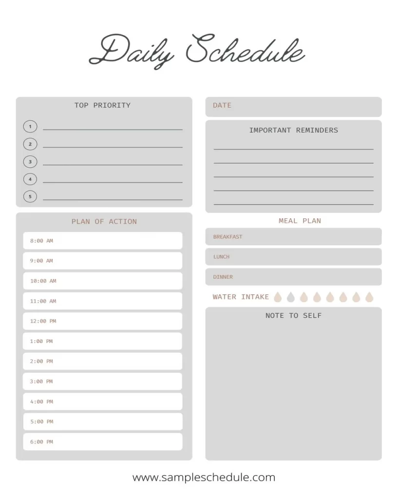 Daily Schedule Template Word 09