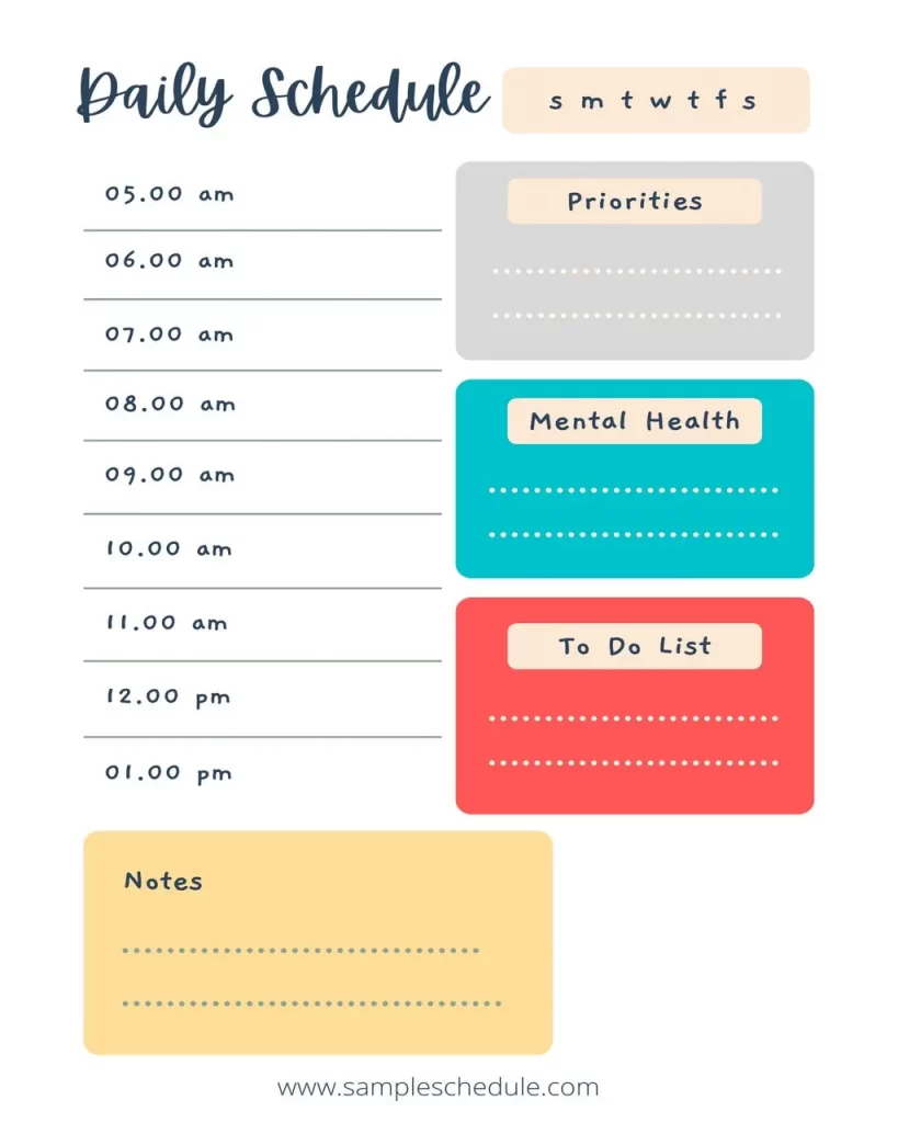 Daily Schedule Template Word 12