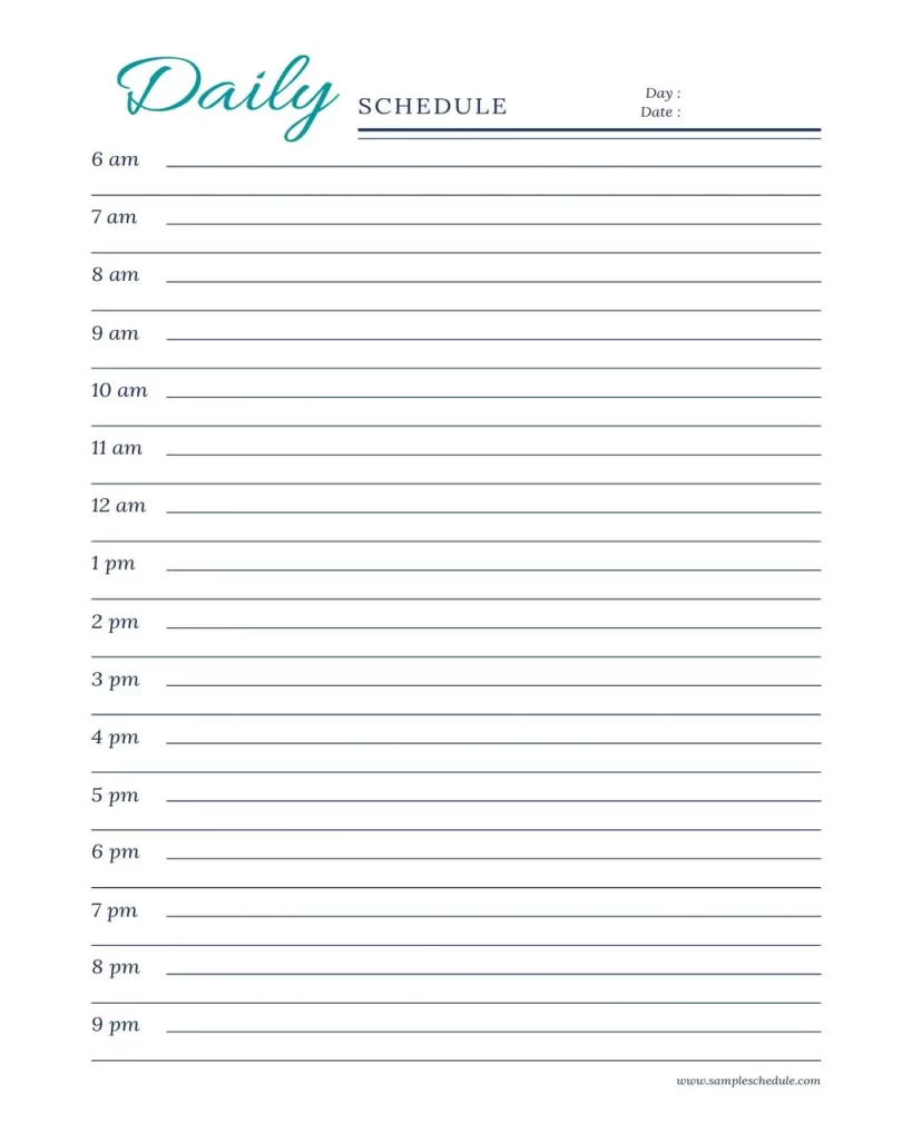 Daily Schedule Template Word 15