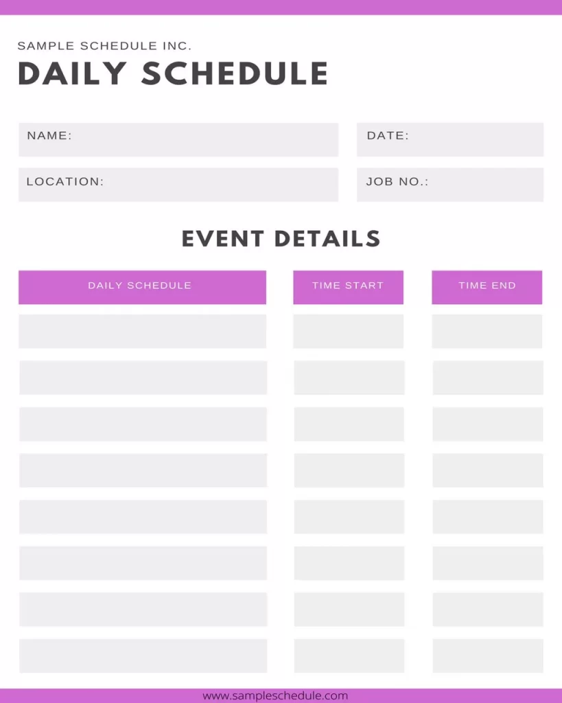 Daily Schedule Template Word 19