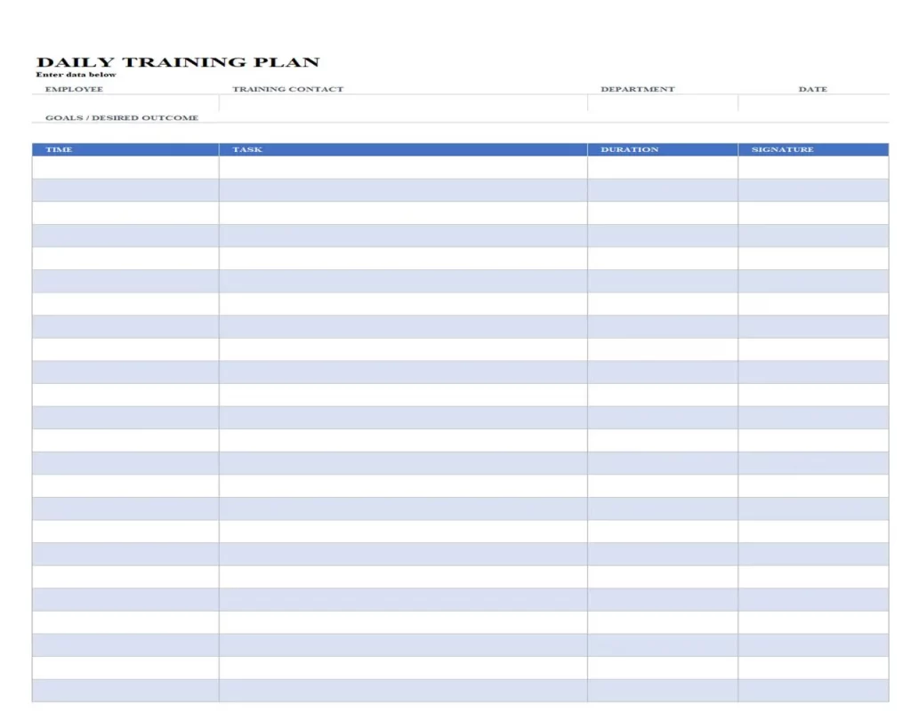 Daily Training Plan Template Excel