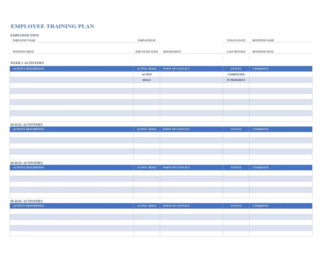Employee Training Plan Template Excel