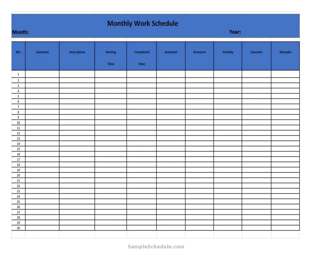 Excel Work Schedule Template Monthly 02