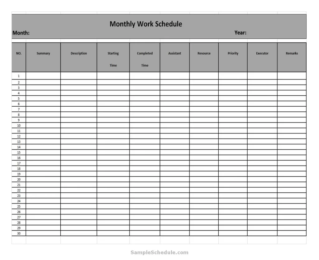 Excel Work Schedule Template Monthly 03