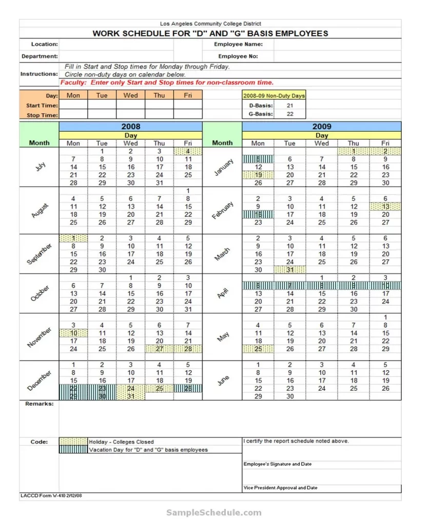Excel Work Schedule Template Monthly 05