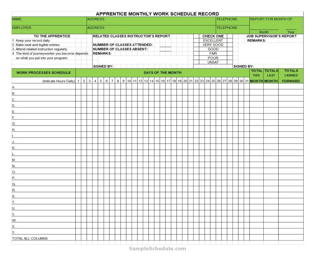Excel Work Schedule Template Monthly 09