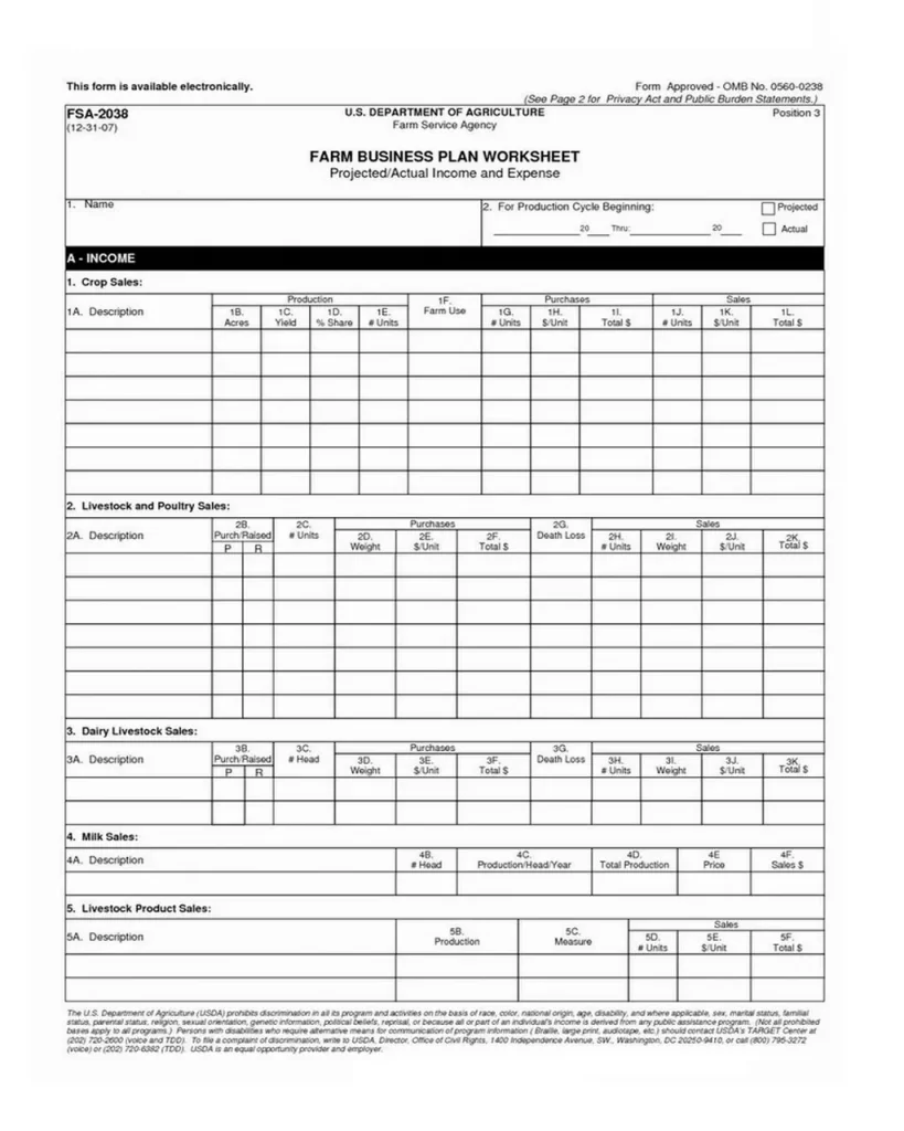 Farm Production Plan Template