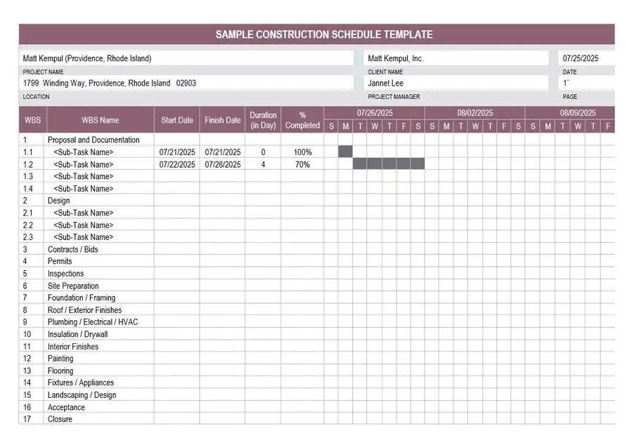 Free Construction Schedule Template PDF 2