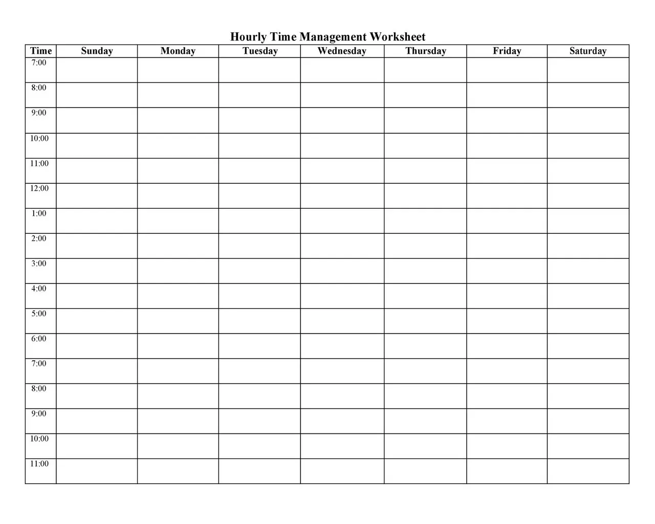 Hourly Schedule Template 04