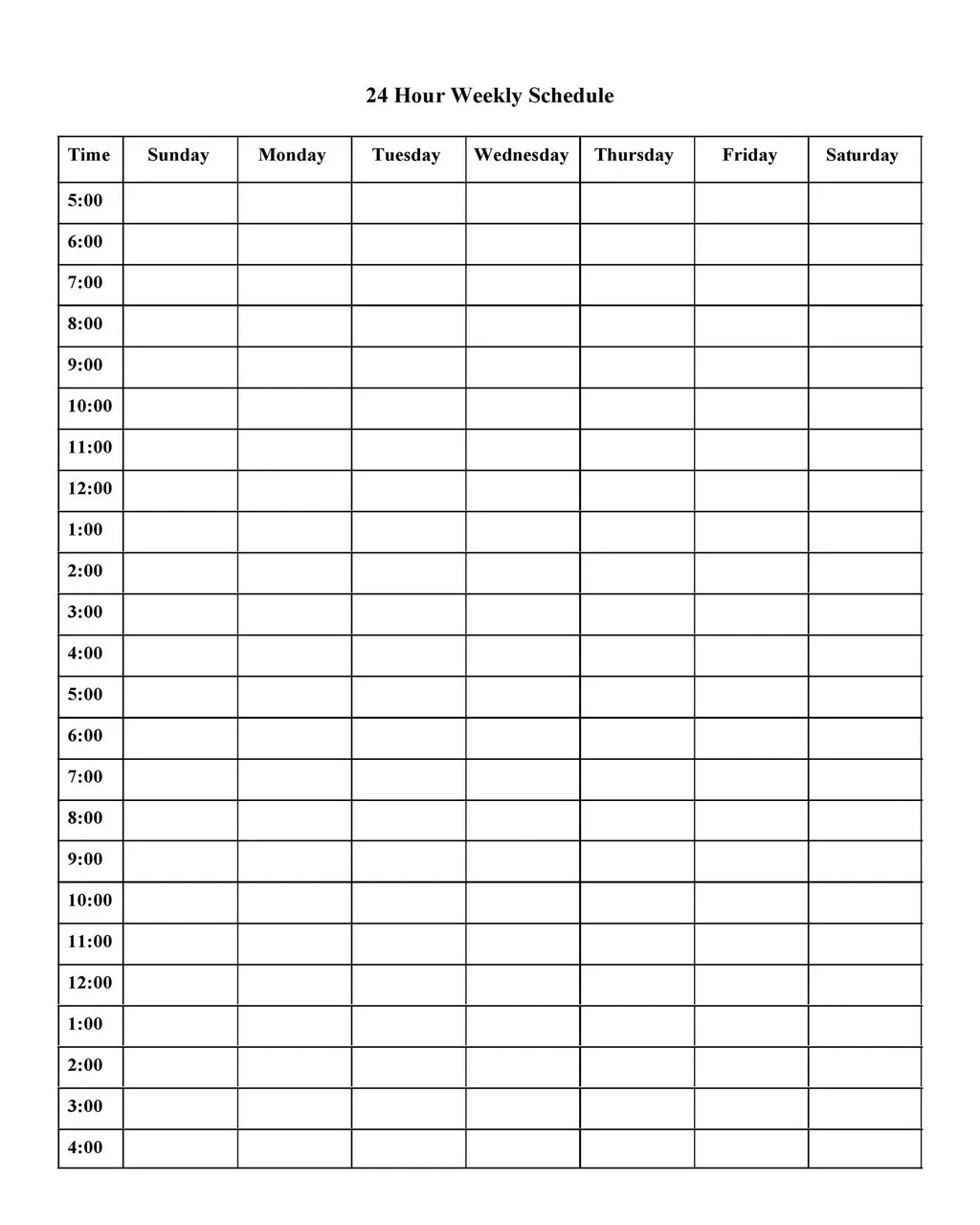 Hourly Schedule Template 05