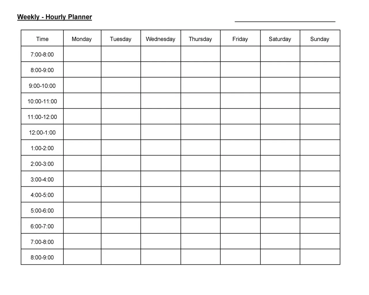 Hourly Schedule Template 14