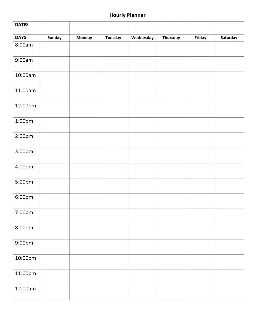 Hourly Schedule Template 15