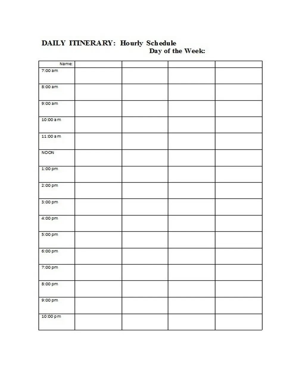 Hourly Schedule Template 36