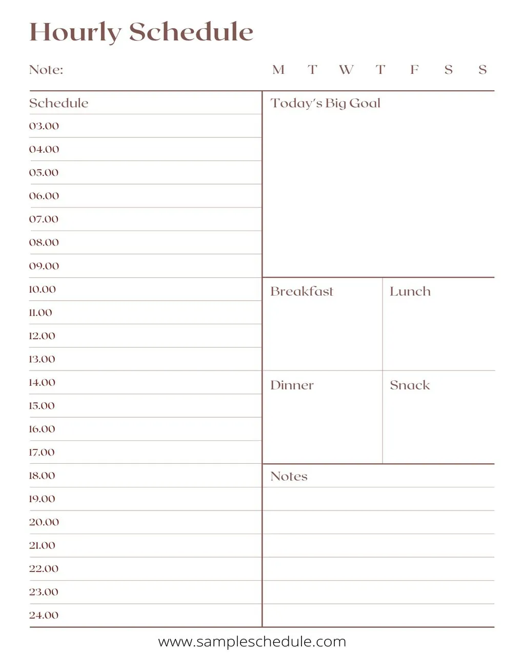 Hourly Schedule Template 48