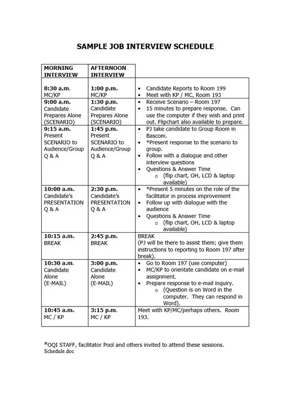 Job Interview Schedule Template