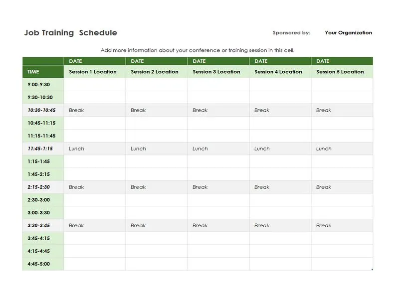 Job Training Schedule Template