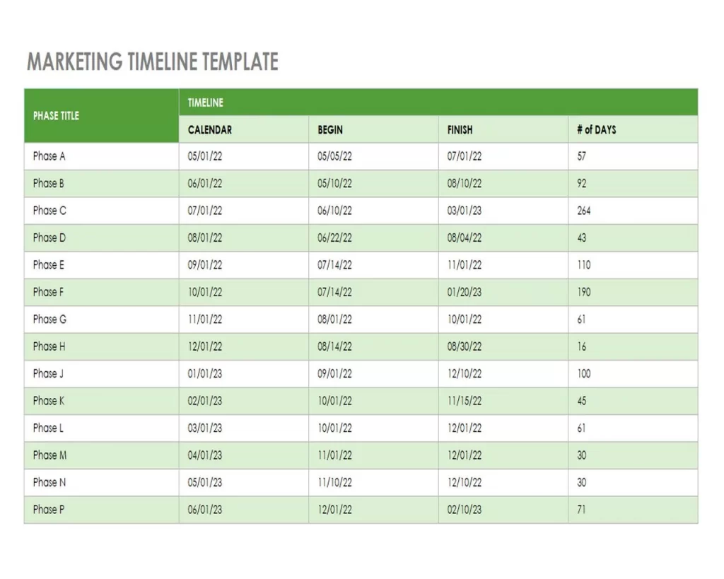 Marketing Timeline Project Schedule