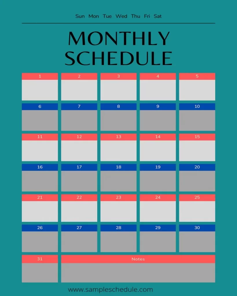 Monthly Schedule Template 06