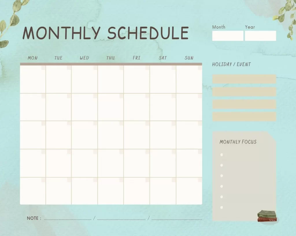 Monthly Schedule Template 08