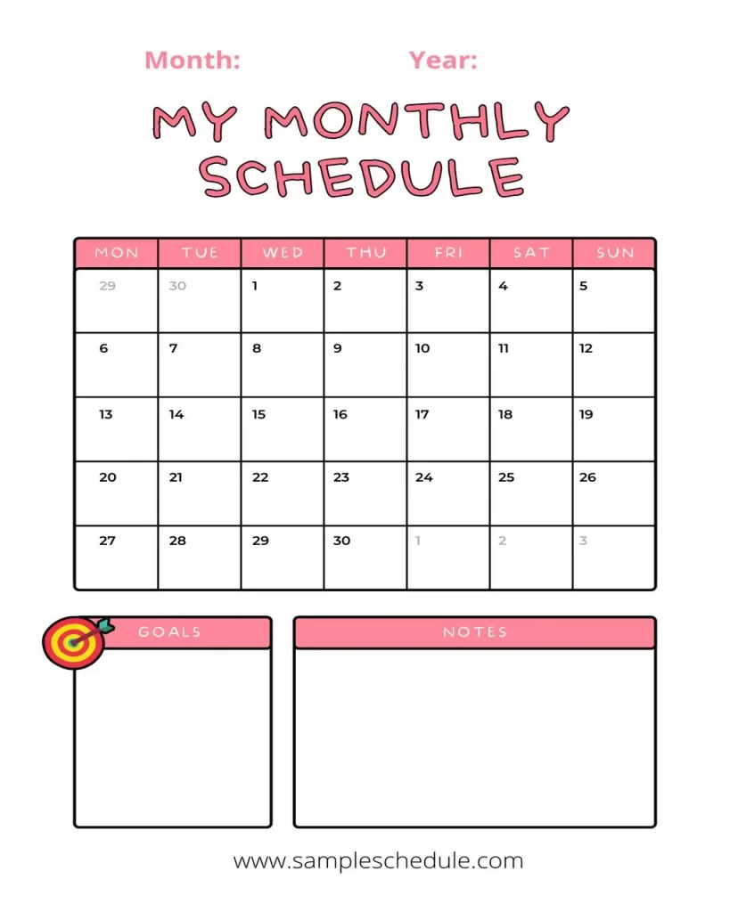 Monthly Schedule Template 14