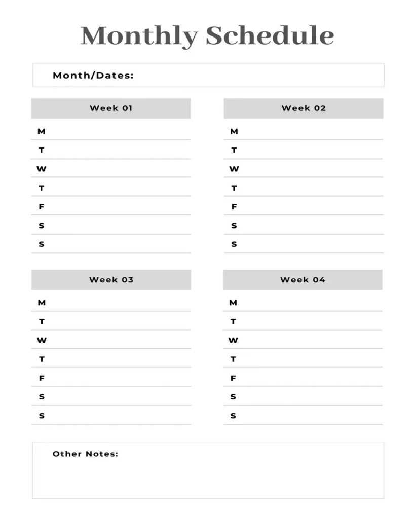Monthly Schedule Template 15