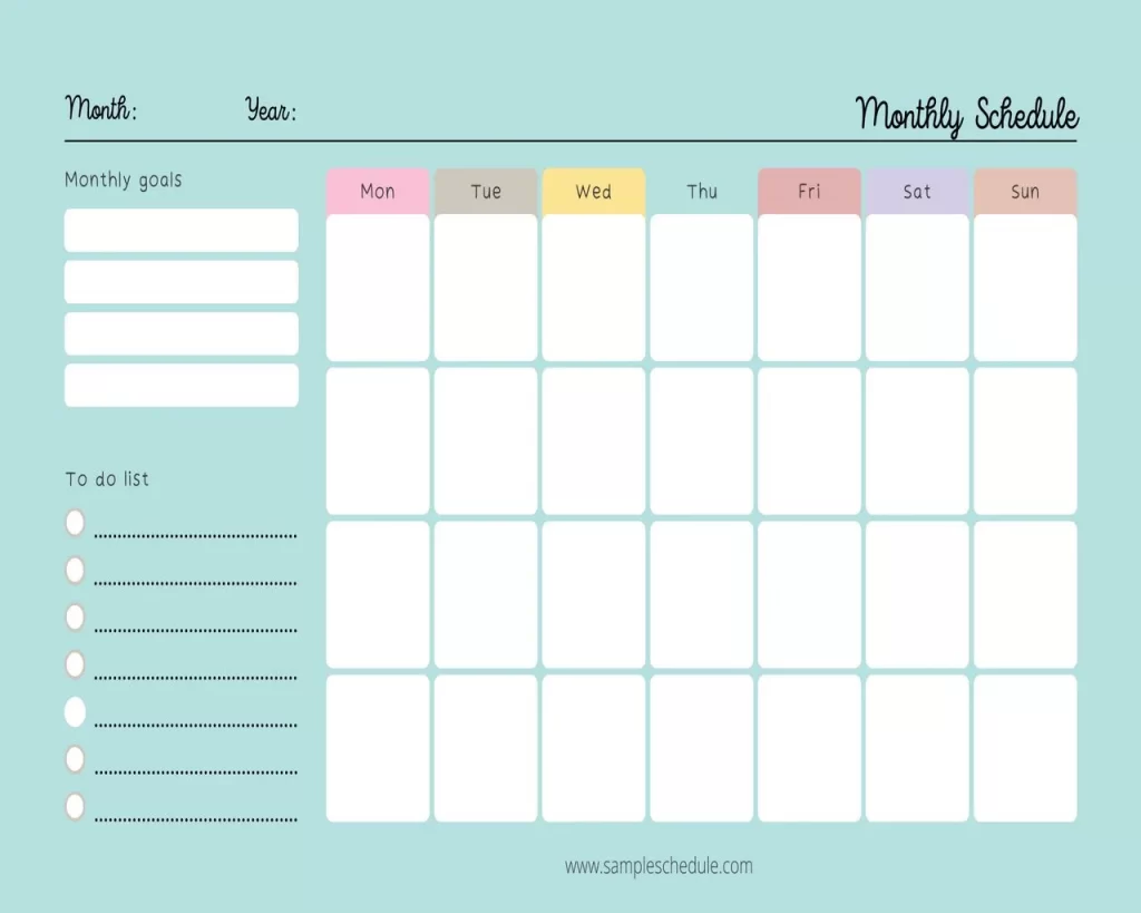 Monthly Schedule Template 16