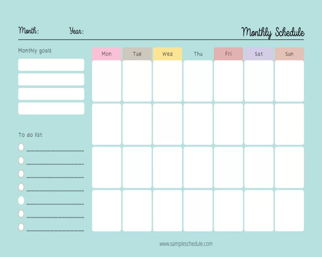 20 Free Monthly Schedule Template - sample schedule