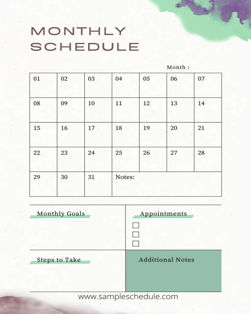 Monthly Schedule Template 20