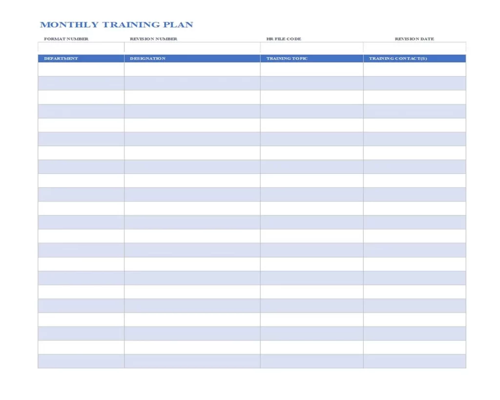 Monthly Training Plan Template Excel