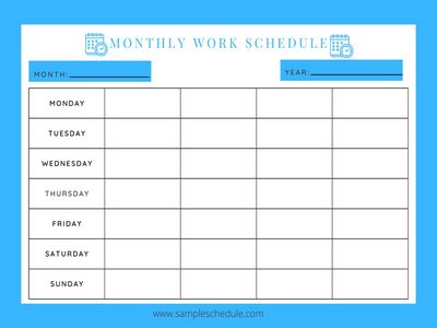 23+ Free Monthly Work Schedule Template - sample schedule