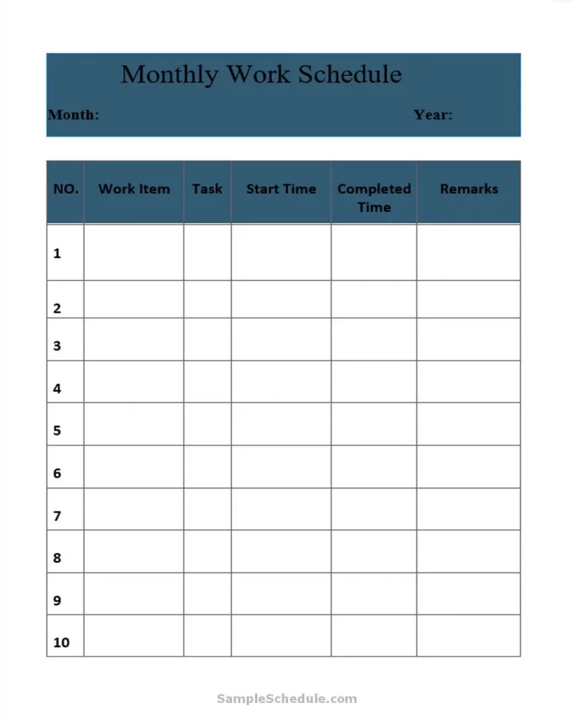 Monthly Work Schedule Template 03