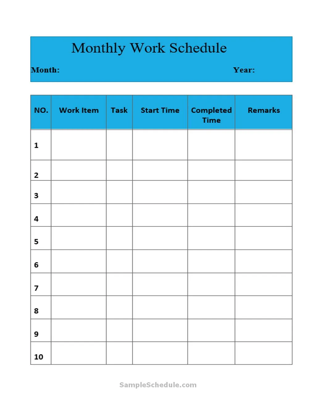 Monthly Work Schedule Template 04