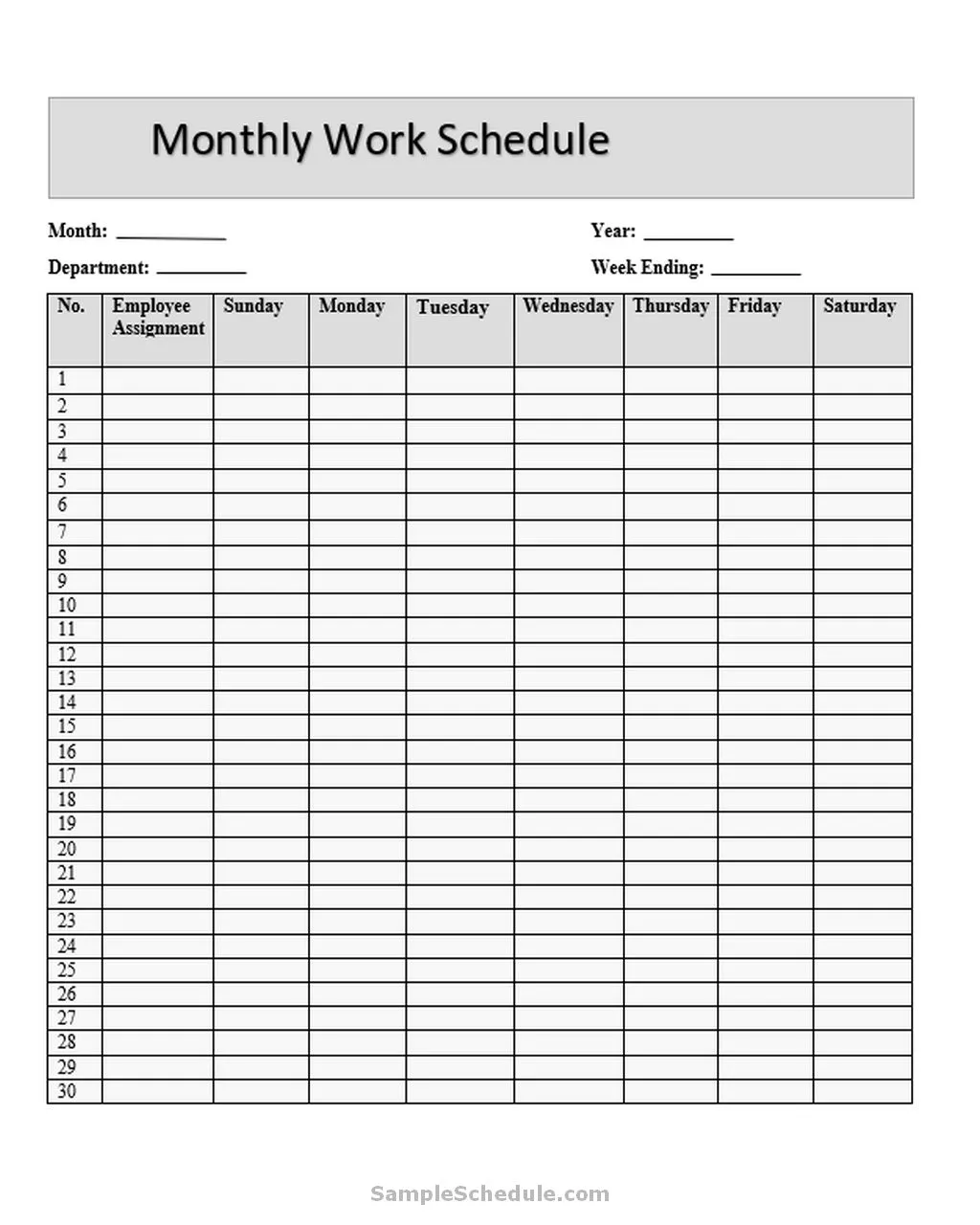 Monthly Work Schedule Template 06