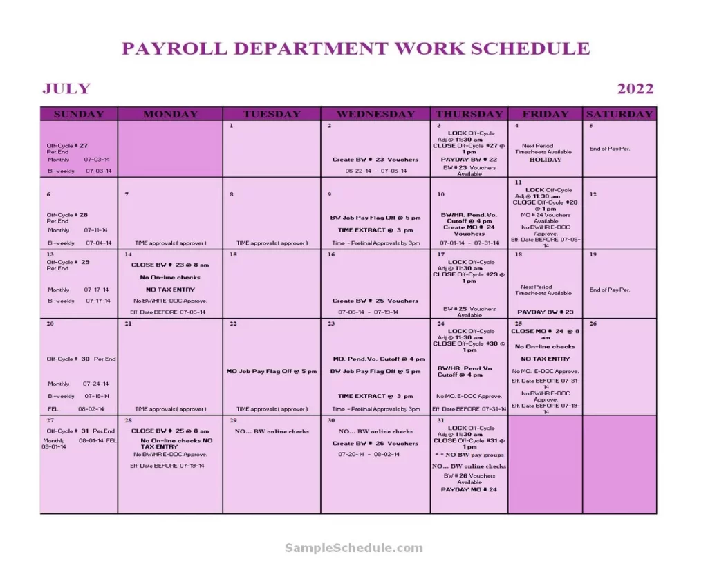 Monthly Work Schedule Template 07