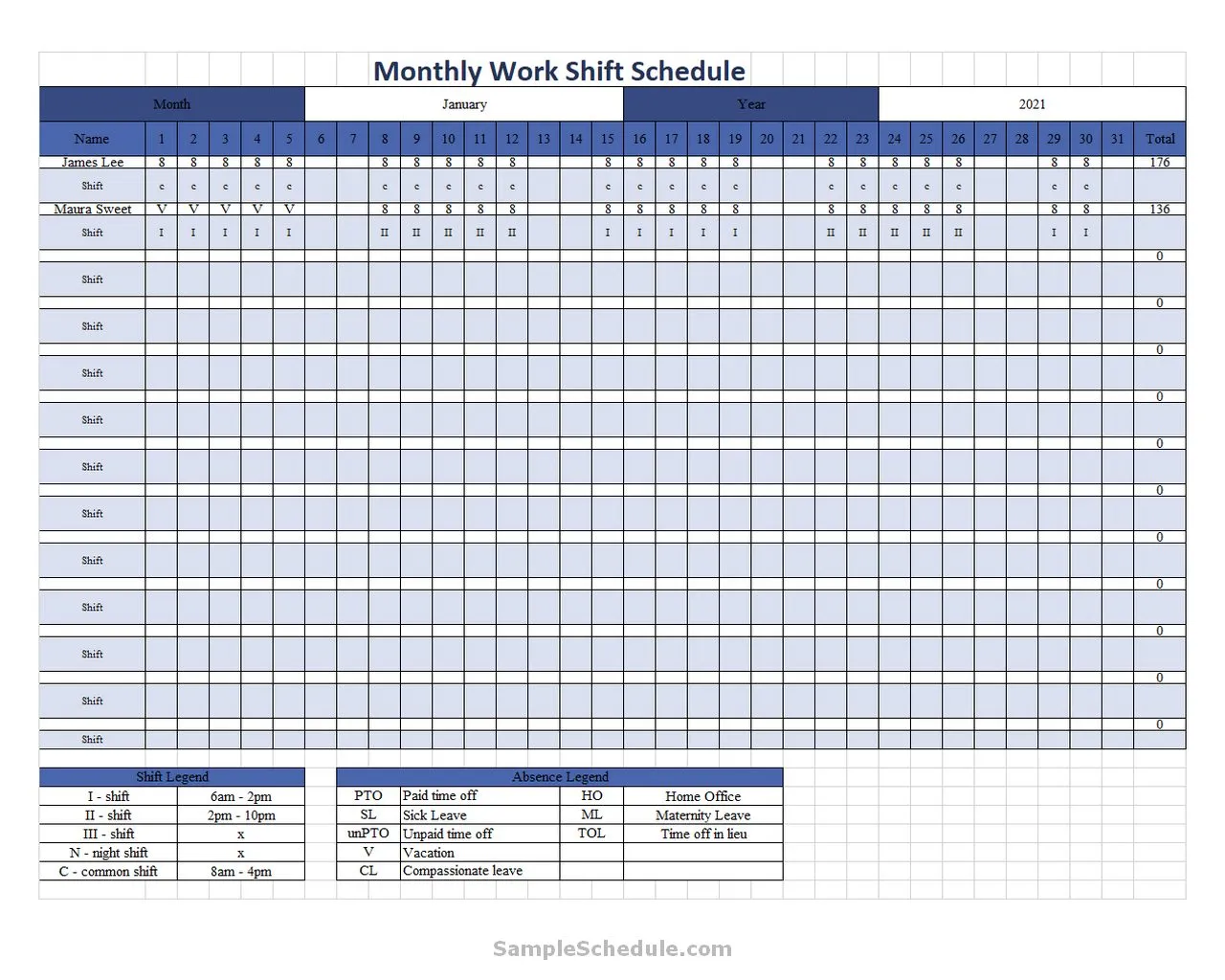Monthly Work Schedule Template 08