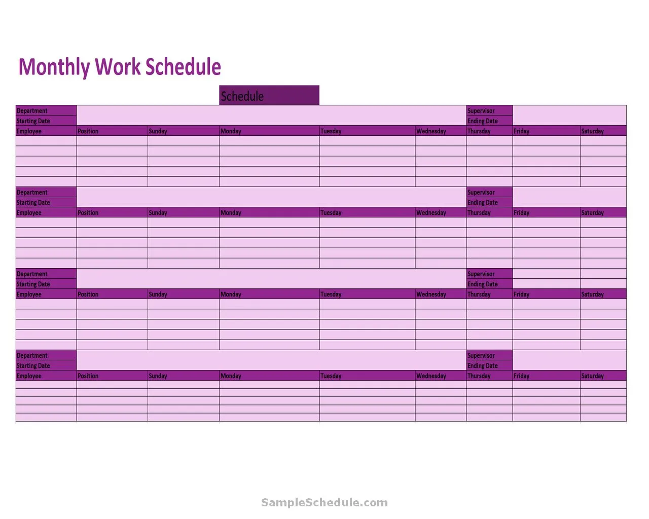 Monthly Work Schedule Template 09