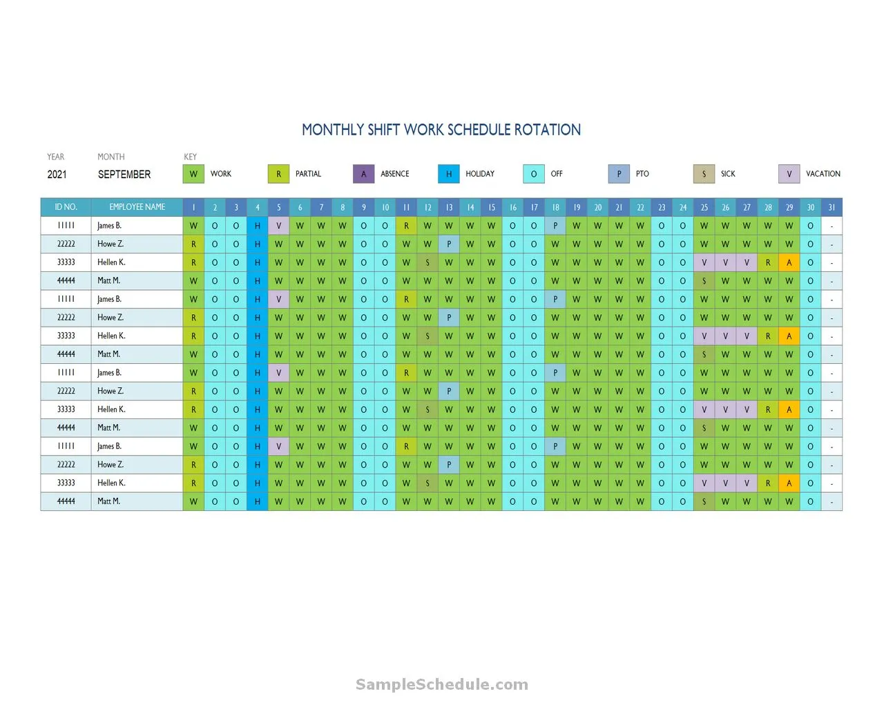 Monthly Work Schedule Template 10