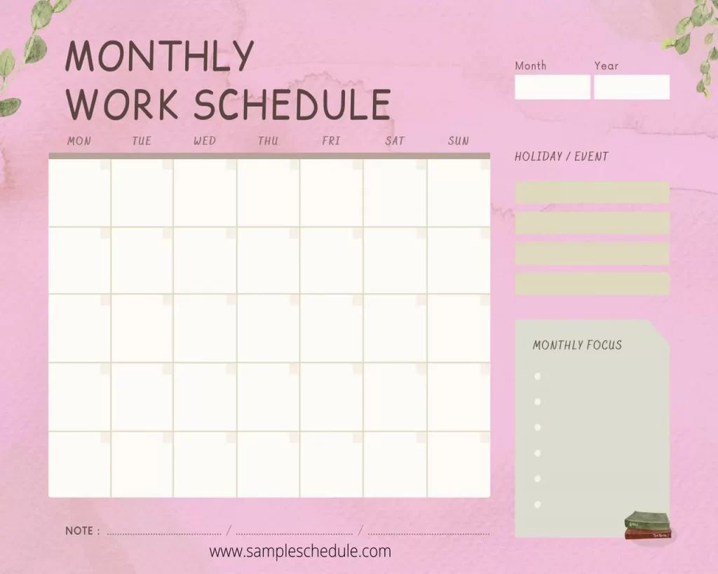 Monthly Work Schedule Template 11